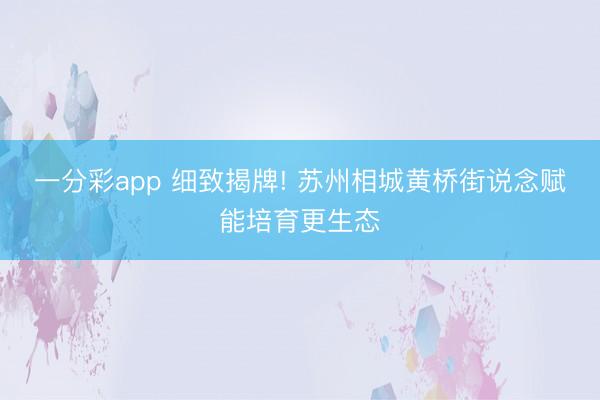 一分彩app 细致揭牌! 苏州相城黄桥街说念赋能培育更生态