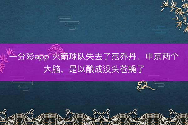 一分彩app 火箭球队失去了范乔丹、申京两个大脑，是以酿成没头苍蝇了
