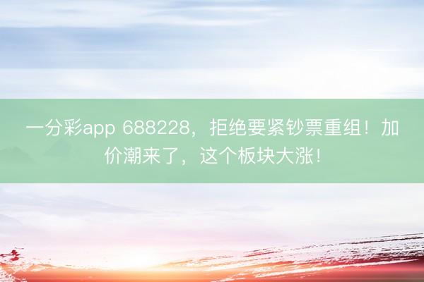 一分彩app 688228，拒绝要紧钞票重组！加价潮来了，这个板块大涨！